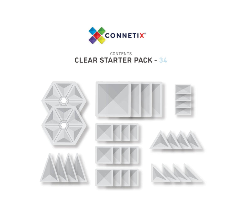 PMAX Connetix Tiles 34 Piece Pack Clear Magnetic Tiles