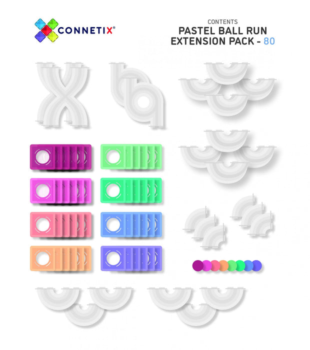 PMAX Connetix Tiles 80 Piece Pastel Ball Run Expansion Pack - 2022 New Release 850036293125