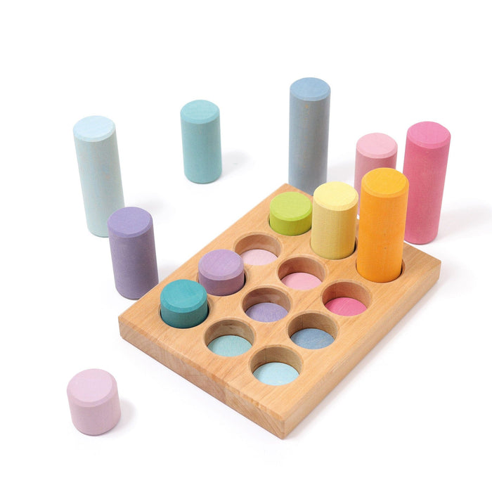 Wooden Building Blocks Grimm’s Rollers Small Sorting Game Pastel
