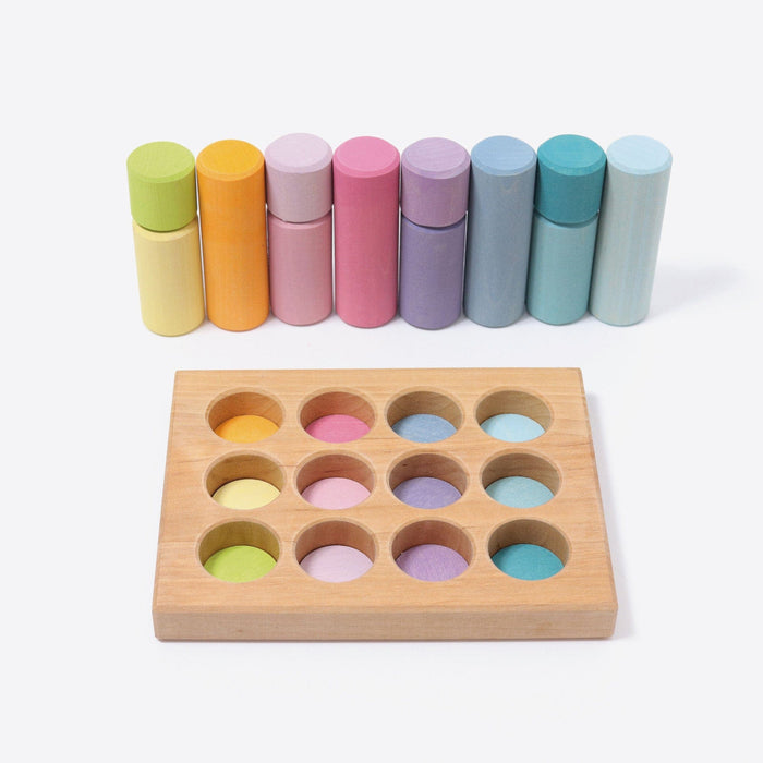Wooden Building Blocks Grimm’s Rollers Small Sorting Game Pastel