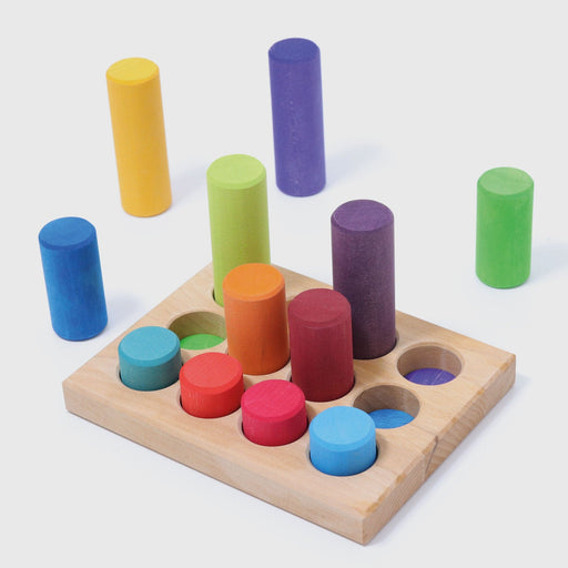 Wooden Building Blocks Grimm’s Rollers Small Sorting Game Rainbow