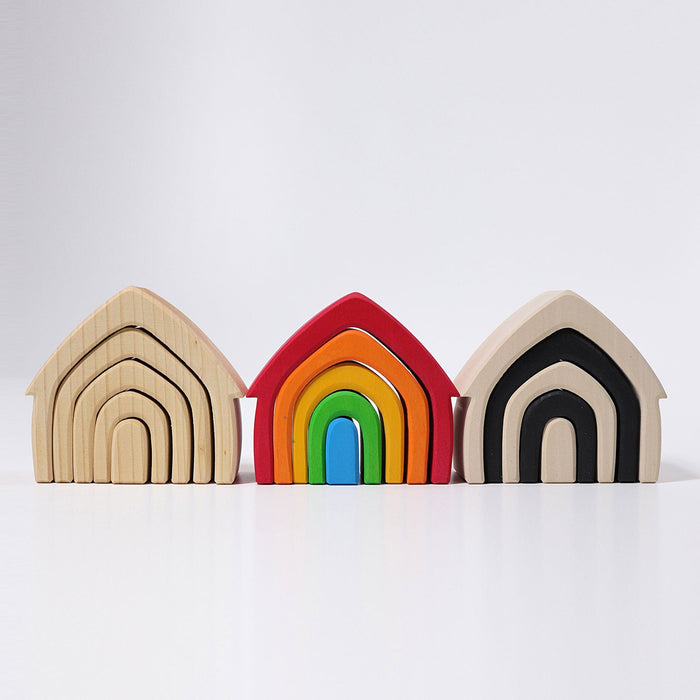 Wooden Building Blocks Grimm’s Stacking House Coloured
