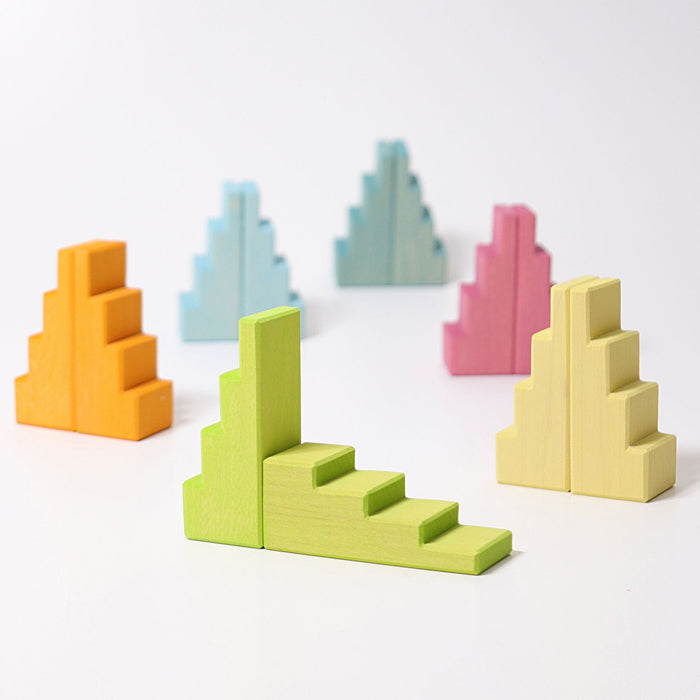 Wooden Building Blocks Grimm’s Stepped Roofs Pastel