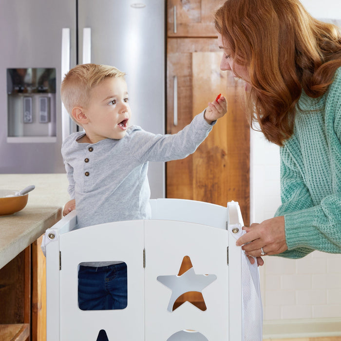 Learning Tower Guidecraft Classic Kitchen Helper Stool with 2 Keepers – White