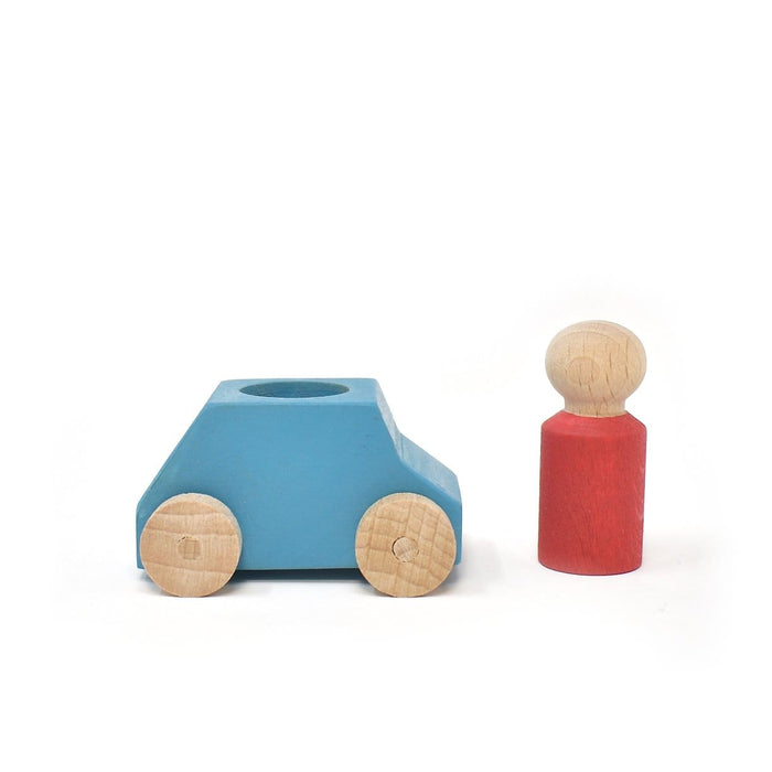 Lubulona Wooden Toys Lubulona Car Turquoise Sky Blue with Red Figure LL-121314