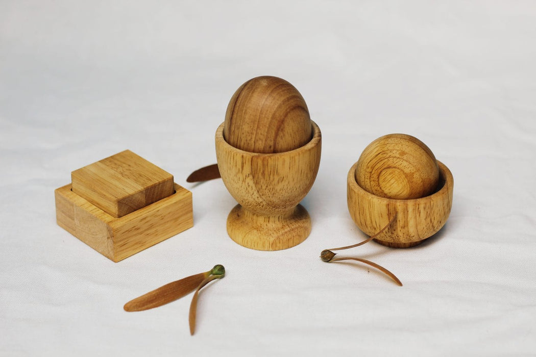 Wooden Puzzles QToys Montessori Egg, Ball and Cup set