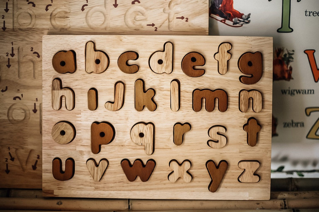Wooden Puzzles QToys Natural Lowercase Puzzle