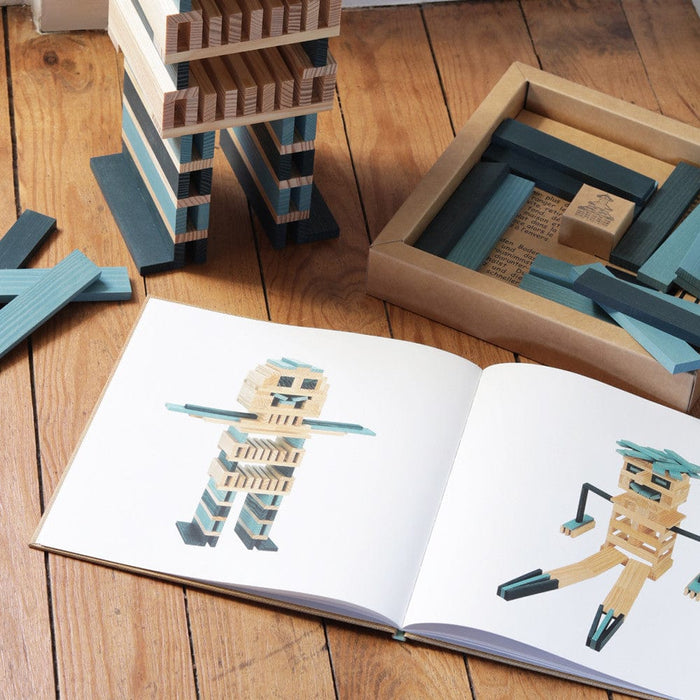 Wooden Building Blocks Kapla Book and Colours - Light Blue/Dark Blue