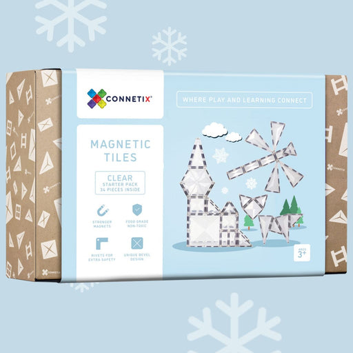 (Slight Colour Variance) Connetix Tiles 34 Piece Clear Pack - Magnetic Tiles - Toypark