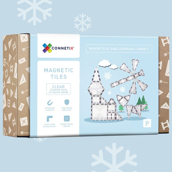 (Slight Colour Variance) Connetix Tiles 34 Piece Clear Pack - Magnetic Tiles - Toypark