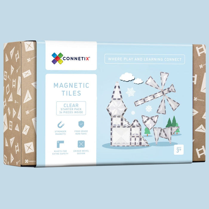 Magnetic Tiles Damaged Box - Connetix Tiles 34 Piece Clear Pack