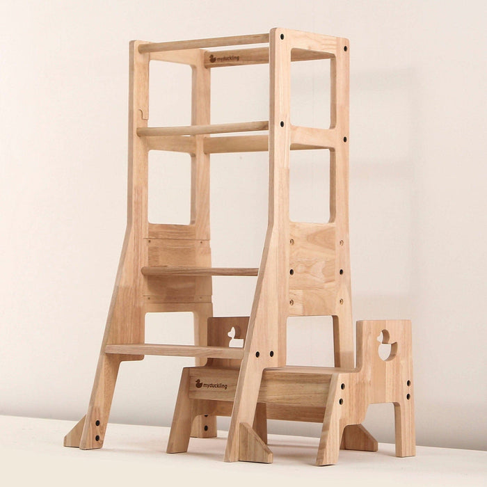 Wooden Learning Towers My Duckling Solid Wood Adjustable Learning Tower 3in1 - Deluxe(Duck Stool Handle) - Late March Pre-Order