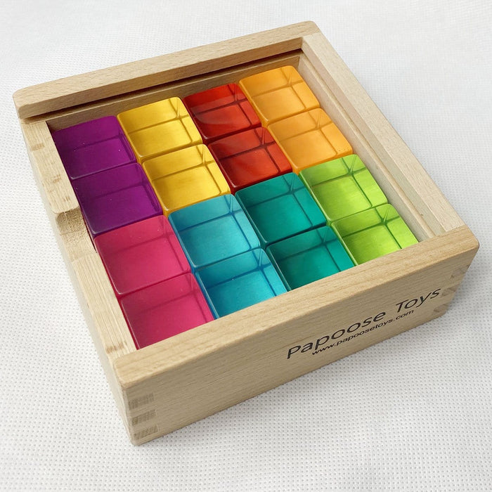 Papoose Toys Bright Lucite Cubes/16pc 704537401582
