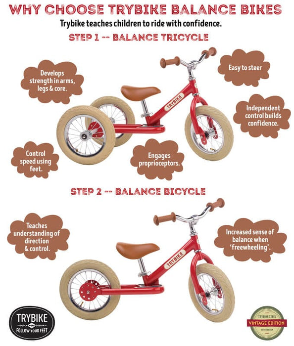 Balance Bike Trybike 2 in 1 Red Vintage Steel Bike