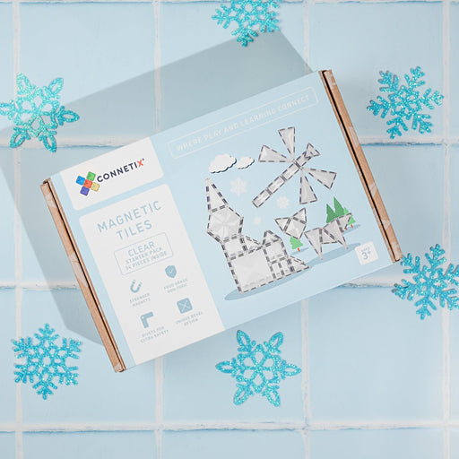 (Slight Colour Variance) Connetix Tiles 34 Piece Clear Pack - Australian Magnetic Tiles - Toypark